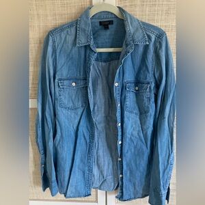 J. Crew Western Style Chambray Shirt with Button Pockets 10 Tall 10T